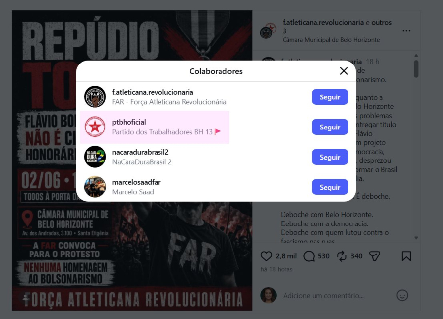 Torcida Organizada do Galo convoca protesto contra Flávio Bolsonaro em BH