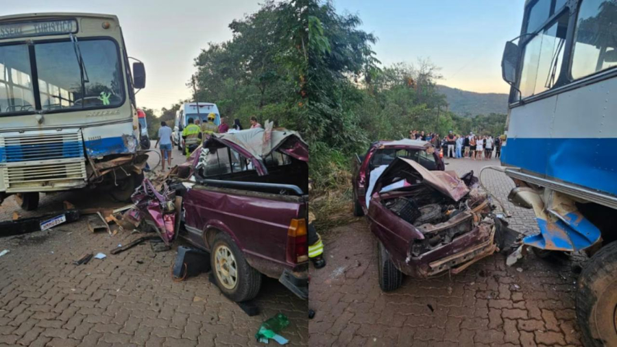 Mulher morre e homem fica ferido em acidente entre carro e ônibus em São Tomé das Letras (MG)